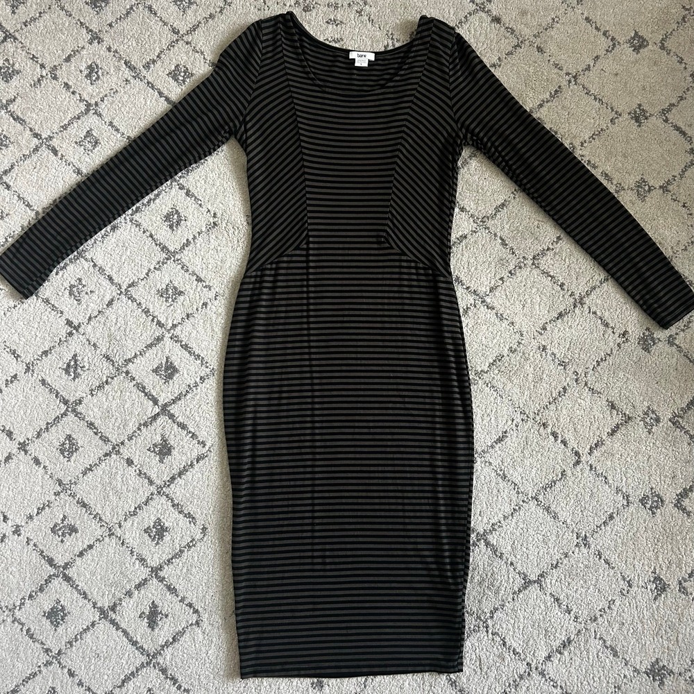 Bar III Black & Brown Striped Long Sleeve Bodycon Dress size S Layering chic